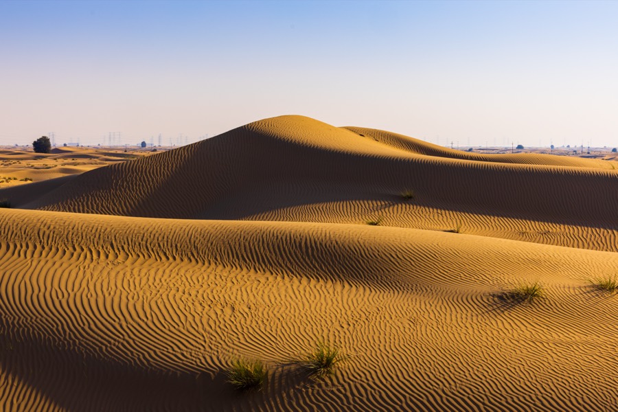 Golden sand dunes in the Al Qudra desert, Dubai